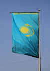 Kazakhstan, Almaty: Kazakh flag - Zheltoksan - photo by M.Torres