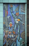 Kazakhstan, Almaty: Arbat - Zhybek-Zholy, or Silk road street - workers and intellectuals - tiles on a building - photo by M.Torres