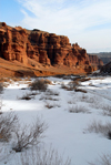 Kazakhstan, Charyn Canyon: Valley of the Castles - snow and red cliffs - photo by M.Torres
