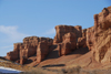 Kazakhstan, Charyn Canyon: Valley of the Castles - wind eroded reddish cliffs - photo by M.Torres