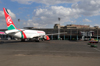 Nairobi, Kenya: Jomo Kenyatta International Airport - terminal, air side - Kenya Airways Boeing 767-38E 5Y-KQP - aircraft - photo by M.Torres
