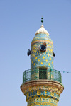 Erbil / Hewler, Kurdistan, Iraq: Erbil Citadel - Mulla Afandi Mosque - minaret with intricate tile decoration -  located at the main road crossing the center of the Citadel from South to North - Qelay Hewlr - UNESCO world heritage site - photo by M.Torres