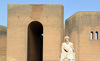 Erbil / Hewler / Arbil / Irbil, Kurdistan, Iraq: entrance to Erbil Citadel -  main gate with the statue of the historian Ibn Al-Mustawfi aka Mubarak Ben Ahmed Sharaf-Aldin (14th century) - minister of Erbil in the era of Sultan Muzafardin - Qelay Hewlr - UNESCO world heritage site - photo by M.Torres