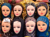 Erbil / Hewler / Arbil / Irbil, Kurdistan, Iraq: Qaysari bazaar - hijabs for sale --mannequins wearing a variety of Muslim headscarves - photo by M.Torres