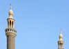 Erbil / Hewler / Arbil / Irbil, Kurdistan, Iraq: twin 65m-tall minarets at Jalil Khayat mosque, the city's largest mosque - photo by M.Torres