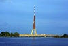 Latvia / Latvija - Riga / RIX : silhouette of the three-legged television tower on Lutzausholm island / TV Tornis - Lucavsala (photo by A.Dnieprowsky)