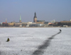 Latvia / Latvija - Riga: frozen Daugava - path on the ice - Vecriga on the background - photo by A.Dnieprowsky