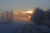 Latvia - Ventspils: sunset in the mist - airport road in November (photo by A.Dnieprowsky)