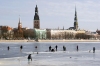 Latvia / Latvija / Lettland - Riga: frozen Daugava - fishermen and church spires (photo by Alex Dnieprowsky)