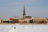 Latvia / Latvija / Lettland - Riga: frozen Daugava - crossing the river near Riga Technical University - Cathedral in the background - walking on the ice (photo by Alex Dnieprowsky)