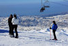 Lebanon, Faraya Mzaar: skiers and chairlift - views to the Mediteranean - photo by J.Pemberton