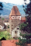 Liechtenstein - Vaduz: tower - Turm - the Red House - Das Rote Haus - Vaistlihof - Prince Franz Josef street (photo by M.Torres)