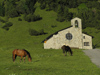 Liechtenstein - Malbun: horses and church - photo by J.Kaman