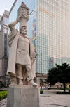 Macau, China: Jorge lvares with a Padro - first European to reach China by sea, Estado Novo statue by sculptor Euclides Vaz - photo by M.Torres