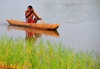 Antsalova district, Melaky region, Mahajanga province, Madagascar: Manambolo River - rice nursery and man in dugout canoe - photo by M.Torres