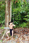 Malaysia - Sarawak (Borneo) : Penan tribesman shooting with a zarabatana blow-pipe - hunting in the jungle (photo by Rod Eime)