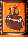 Cape Maclear / Chembe, Malawi: traditional printed textile displaying vases- photo by M.Torres