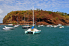 Mamoudzou, Grande-Terre / Mahore, Mayotte: catamaran and Pointe Mahabou - photo by M.Torres