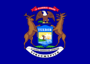 Michigan state flag - motto: Si quaeris peninsulam amoenam circumspice - United States of America / Estados Unidos / Etats Unis / EE.UU / EUA / USA
