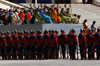 Ulan Bator / Ulaanbaatar, Mongolia: soldiers and musicians in front of the Parliament building, Suhbaatar square - photo by A.Ferrari