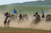 Ulan Bator / Ulaanbaatar, Mongolia: cavalry charge to celebrate the 800th anniversary of the Mongolian state - dust - photo by A.Ferrari