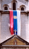 Montenegro - Crna Gora - Kotor: Serbian flag - church of St Nicholas - photo by M.Torres