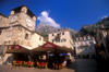 Montenegro - Kotor: clock tower, caf and castle - photo by D.Forman