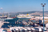 Morocco / Maroc - Tangier / Tanger: view of the harbour - fishing boats and a ferry to Algeciras / Comarit