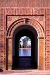 Morocco / Maroc - Marrakesh: pond  and gate - Islamic geometric decoration - La Menara - photo by F.Rigaud