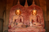 Myanmar - Bagan: pair of Buddha figures - art - Asia - photo by W.Allgwer - Eine Besonderheit, und weltweit eine Seltenheit im Dhammayangyi-Tempel sind die nebeneinander sitzenden Buddhafiguren im westlichen Zugang. Die Archologen sind sich nicht einig: