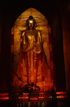 Myanmar - Bagan: Ananda Pahto temple - one of four 9 m teak Buddhas at the four cardinal points of the temple - Gautama image of the west using the 'abhaya mudra' gesture (reassurance or no fear) - religion - Buddhism - Asia - photo by W.Allgwer - Innena