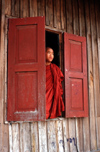Myanmar - Kalaw - Shan State: novice Buddhist monk at a window - photo by W.Allgwer - Ein buddhistischer Novize ist ein Kind, Jugendlicher, der sich in der Ausbildung zu einem Mnch befindet. Die Benennung Novize impliziert etymologisch, dass es sich um