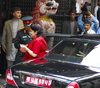Kathmandu, Nepal: former royalty - ex-Queen Komal of Nepal gets out of an armoured Jaguar - photo by E.Petitalot