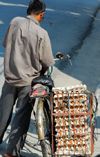 Pokhara, Nepal: an eggs' merchant and his bike - photo by E.Petitalot