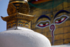 Kathmandu valley, Nepal: Swayambhunath stupas - eyes of Buddha looking in all four directions - iconography of the Vajrayana tradition of Tibetan Buddhism - photo by J.Pemberton