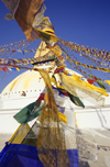 Kathmandu valley, Nepal: Bodhnath temple complex - prayer flags at Nepal's largest stupa - it is said to entomb a Kasyapa sage venerable both to Buddhists and Hindus - photo by W.Allgwer