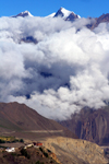 Annapurna region, Muktinath valley, Nepal: peaks, ridge and clouds - view form Jharkot, Mustang district - photo by M.Wright