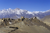 Jharkot, Annapurna Region, Mustang district, Nepal: village, 16th century fort, Shakyapa Gompa and mountains along the Muktinath valley - Bara Gaon area - photo by W.Allgwer
