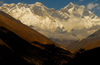 Khumbu region, Solukhumbu district, Sagarmatha zone, Nepal: view of Everest and Lhotse mountains from Tengboche - south faces - photo by E.Petitalot