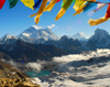 Khumbu region, Solukhumbu district, Sagarmatha zone, Nepal: incredible landscape of Everest, Lhotse and Makalu mountains from Renjo pass - tarcho flags - photo by E.Petitalot