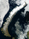 Novaya Zemlya: July - the ice starts to clear in the Barents sea - satellite photo by NASA - J.Schmaltz, MODIS LRRT (in P.D.)