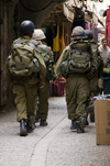 Hebron, West Bank, Palestine: Israeli soldiers in Hebron bazaar - Tzahal -  Israel Defense Forces - IDF - photo by J.Pemberton