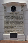 Panama City / Ciudad de Panam: a plaque dedicated to Carlos J Finlay - discoverer of the causes and transmission routes of malaria and yellow fever - Plaza de Francia - Casco Viejo - photo by H.Olarte