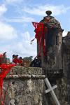 Fuerte de San Jeronimo - guerite, cross and devil's flags, Portobello, Coln, Panama, Central America, during the bi-annual Devils and Congos festival - photo by H.Olarte