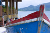 blue boat and restaurant - Isla Grande, Coln, Panama, Central America - photo by H.Olarte
