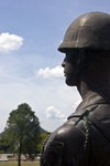 Panama City / Ciudad de Panama: a bronze soldier watches General Omar Torrijos Herrera Memorial - sculptor Carlos Arboleda - Amador Causeway - photo by H.Olarte