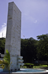 Panama canal: Goethals monument - fountain with a monolith in white marble, representing the Continental Divide with shelves on each side for the Canal locks, from which the waters of Gatun Lake pour into the two oceans - Balboa - photo by H.Olarte