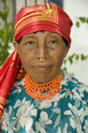Panama - Panama City - Kuna woman  with nose piercing - photo by D.Smith