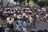 Miraflores, Lima, Peru: people dance to a brass band - main square - photo by C.Lovell