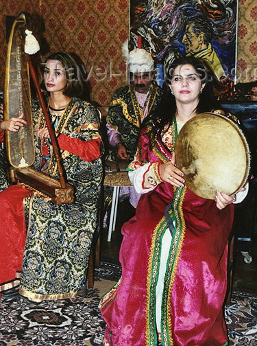 azer108: Azerbaijan - Baku: Niyazi House Museum - Azeri women in traditional costume playing local instruments - musicians - art - photo by Galen Frysinger - (c) Travel-Images.com - Stock Photography agency - Image Bank